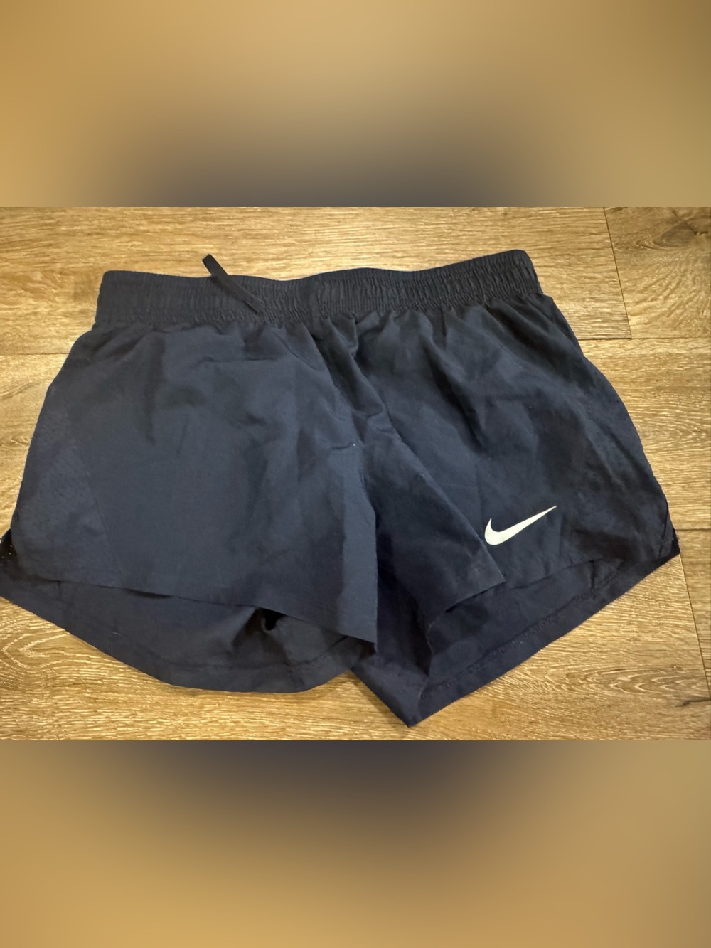 Nike Women's Navy Athletic Shorts with White Swoosh Size Small